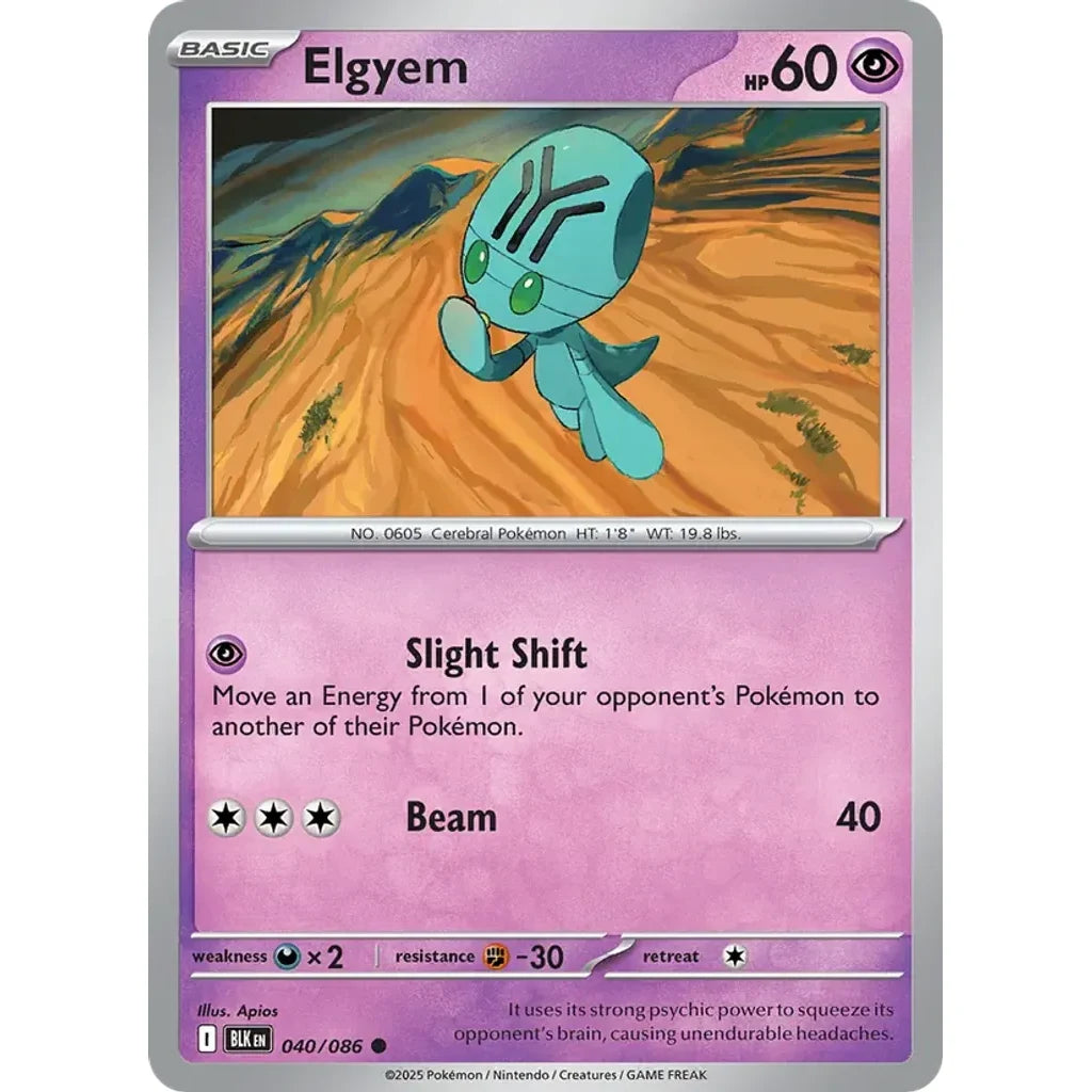 Elgyem 040/086 Common Black Bolt Pokemon Reverse Holo Lightly Played (LP) przód