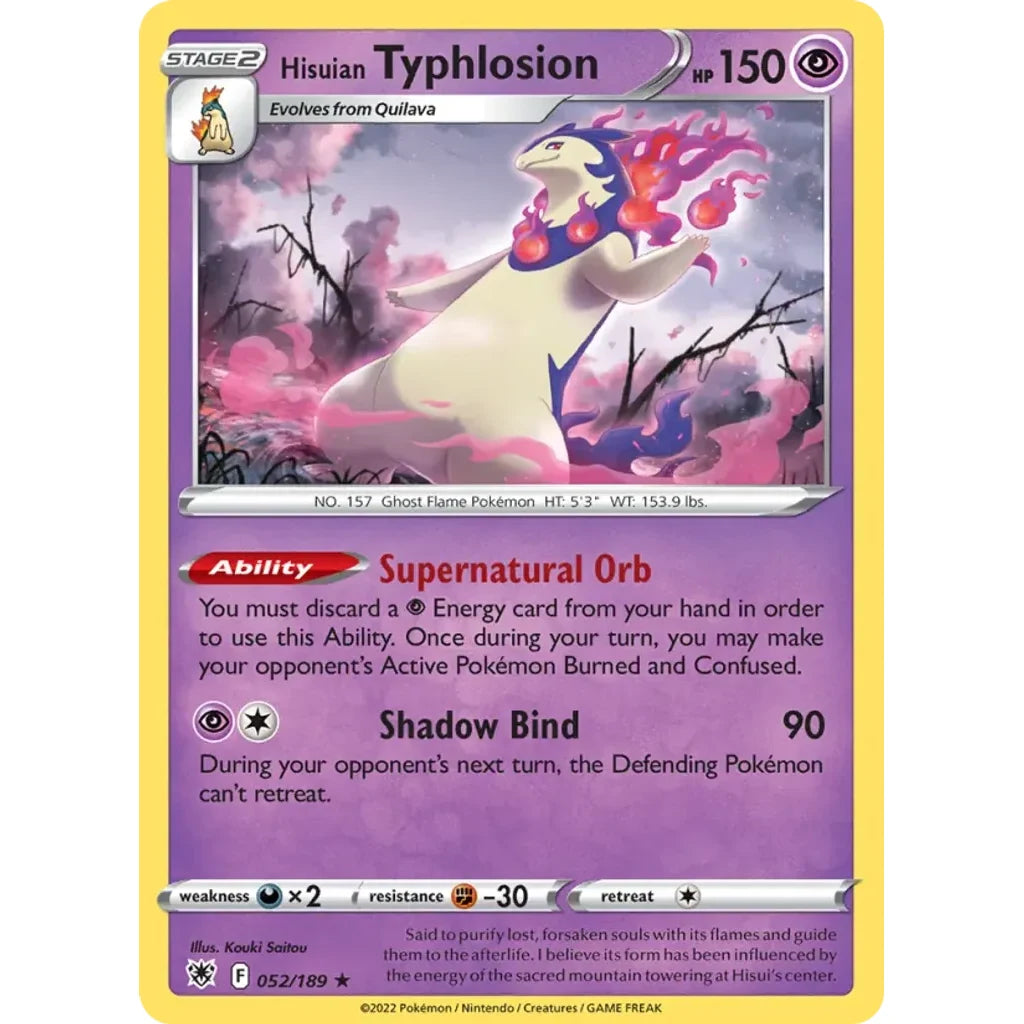 Hisuian Typhlosion 052/189 Holo Rare Astral Radiance Pokemon Reverse Holo Near Mint (NM) przód