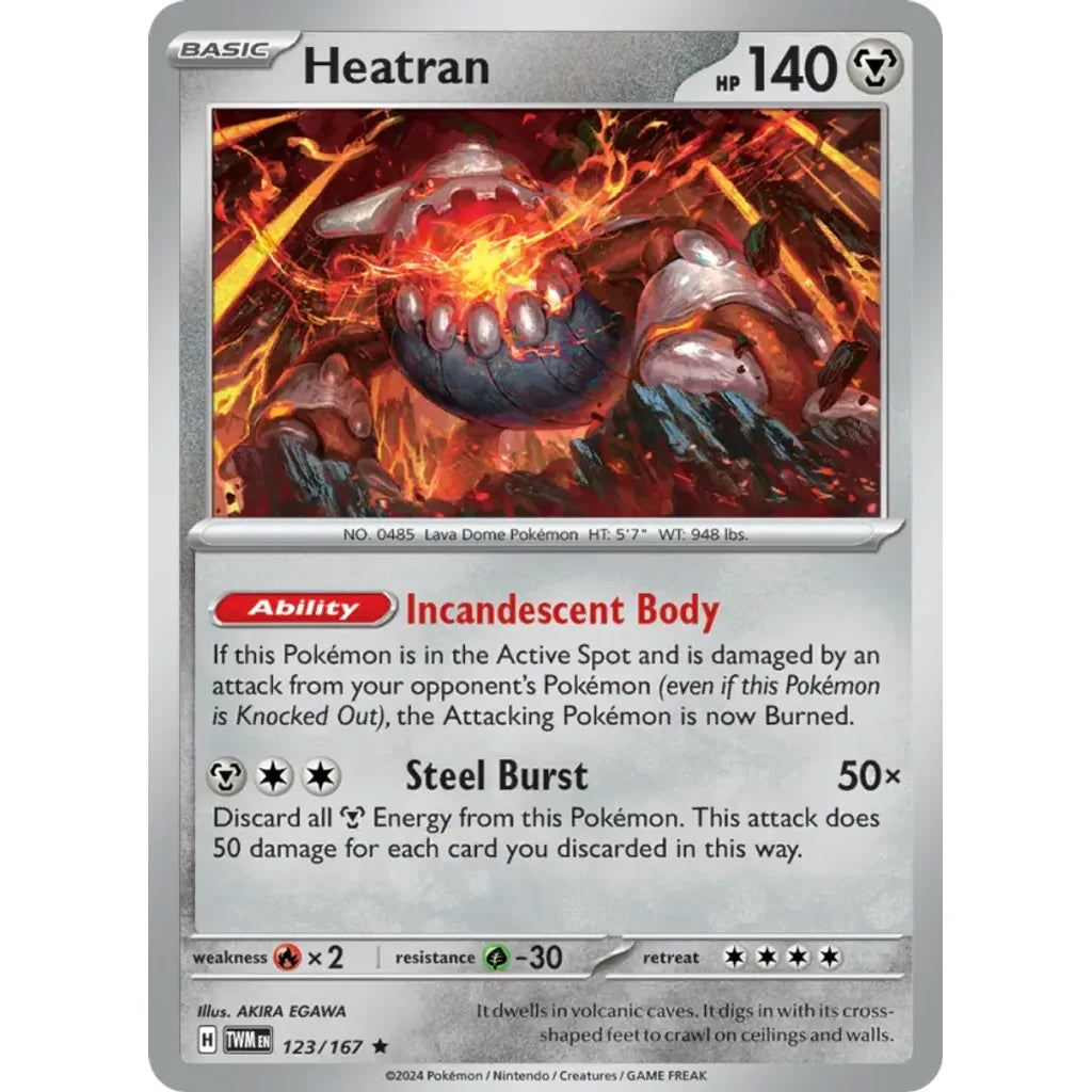 Heatran 123/167 Rare Twilight Masquerade Pokemon Reverse Holo Lightly Played (LP) przód