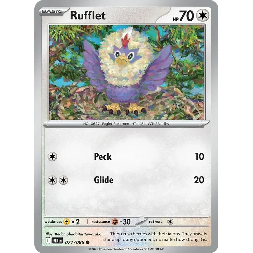 Rufflet 077/086 Common SV: Black Bolt Pokemon Near Mint (NM) przód
