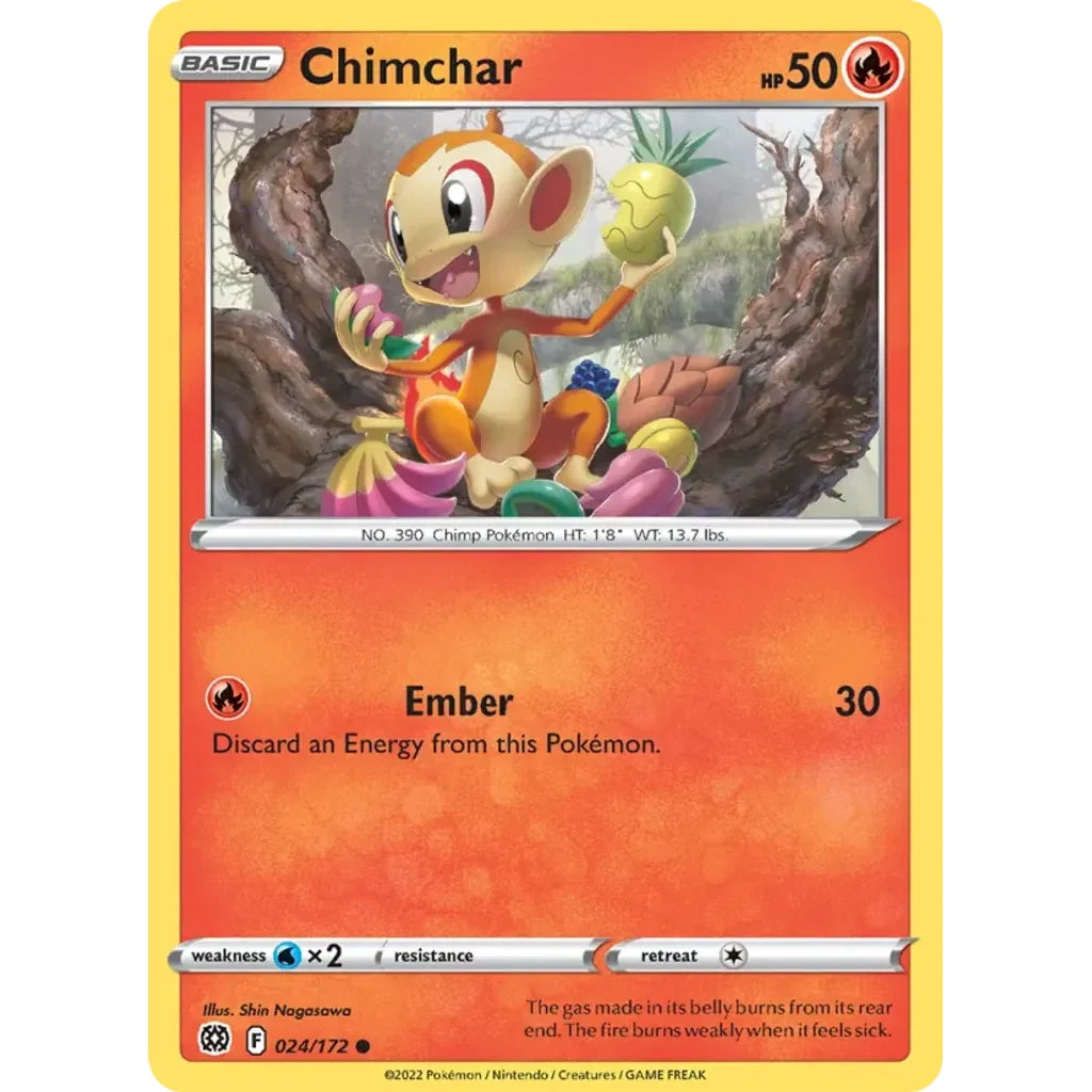 Chimchar 024/172 Common Brilliant Stars Pokemon Lightly Played (LP) przód