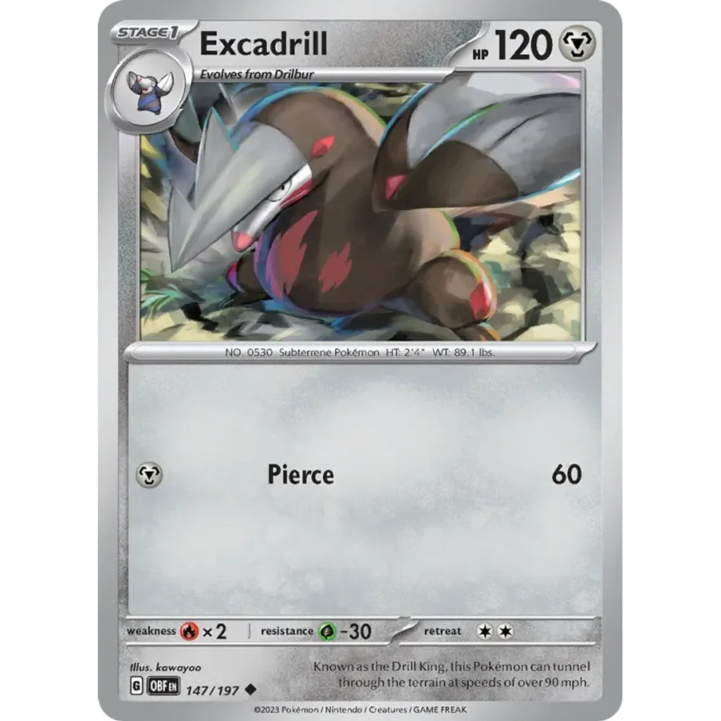 Excadrill 147/197 Uncommon Obsidian Flames Pokemon Lightly Played (LP) przód