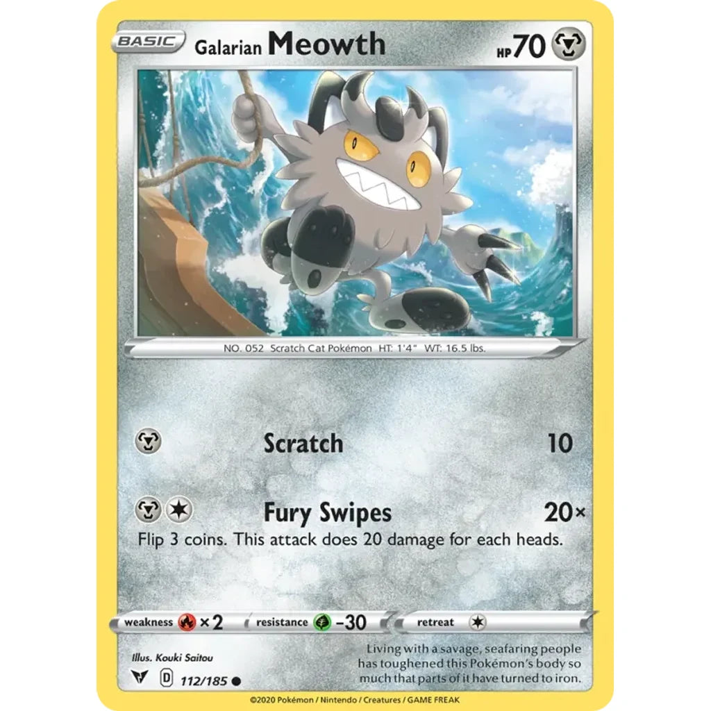 Galarian Meowth 112/185 Common Vivid Voltage Pokemon Lightly Played (LP) przód
