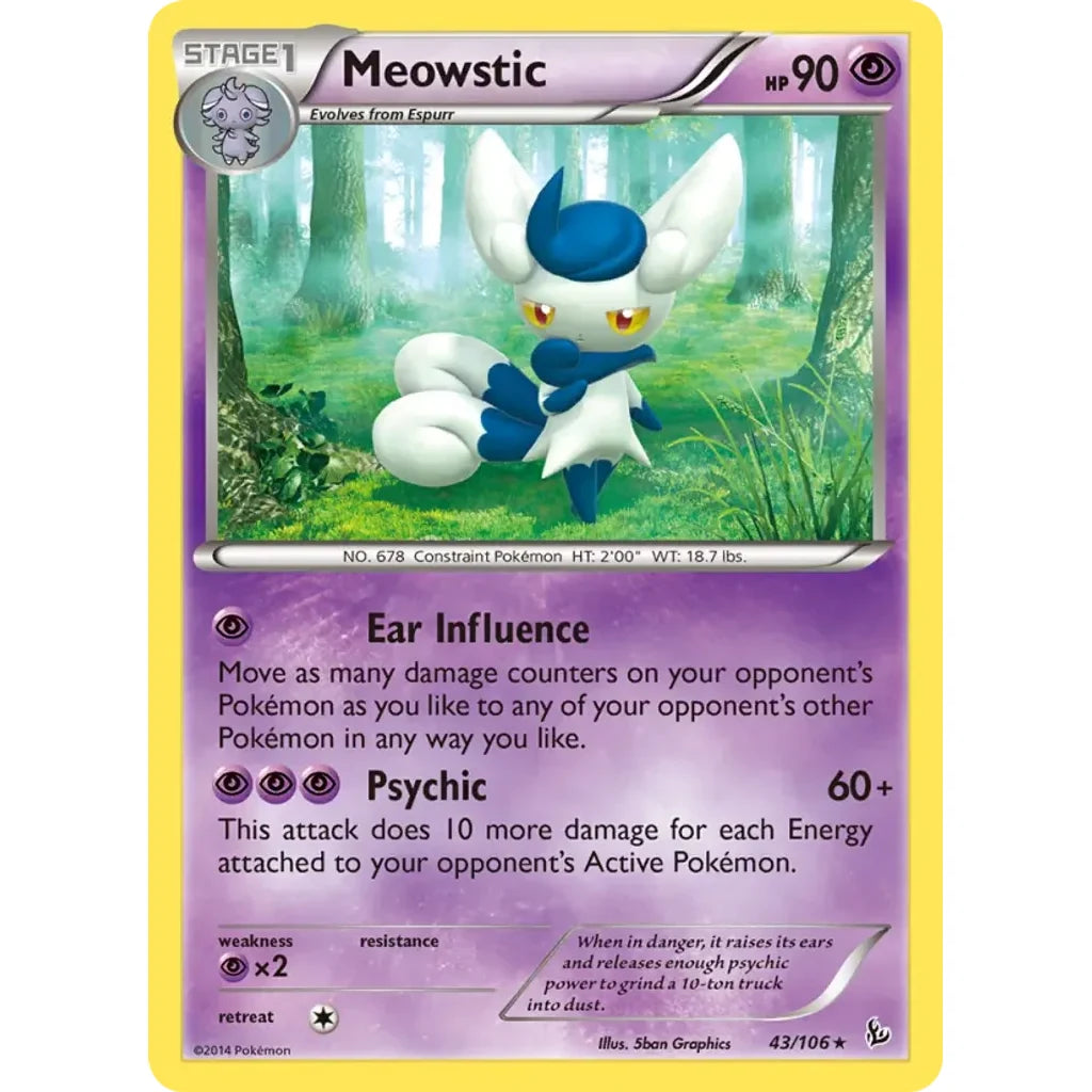 Meowstic 43/106 Rare Flashfire Pokemon Lightly Played (LP) przód