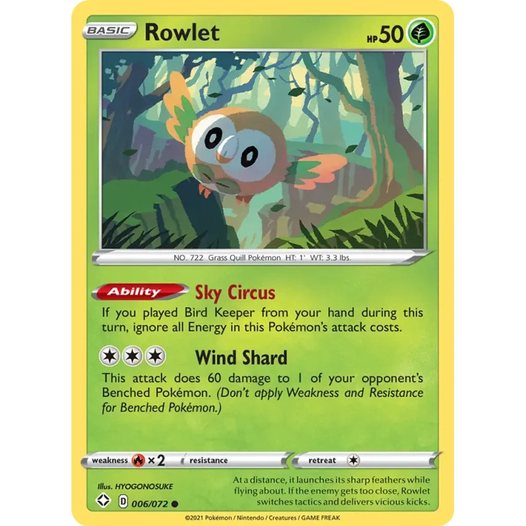Rowlet 006/072 Common Shining Fates Pokemon Lightly Played (LP) przód
