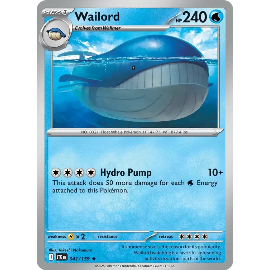 Wailord 041/159 Rare Journey Together Pokemon Holo Near Mint (NM) przód