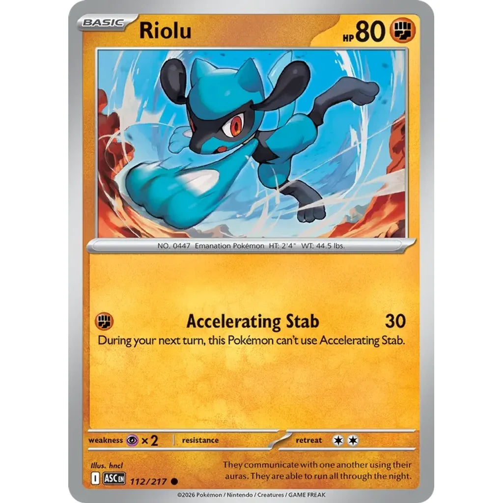 Riolu 112/217 Common ME: Ascended Heroes Pokemon Lightly Played (LP) przód