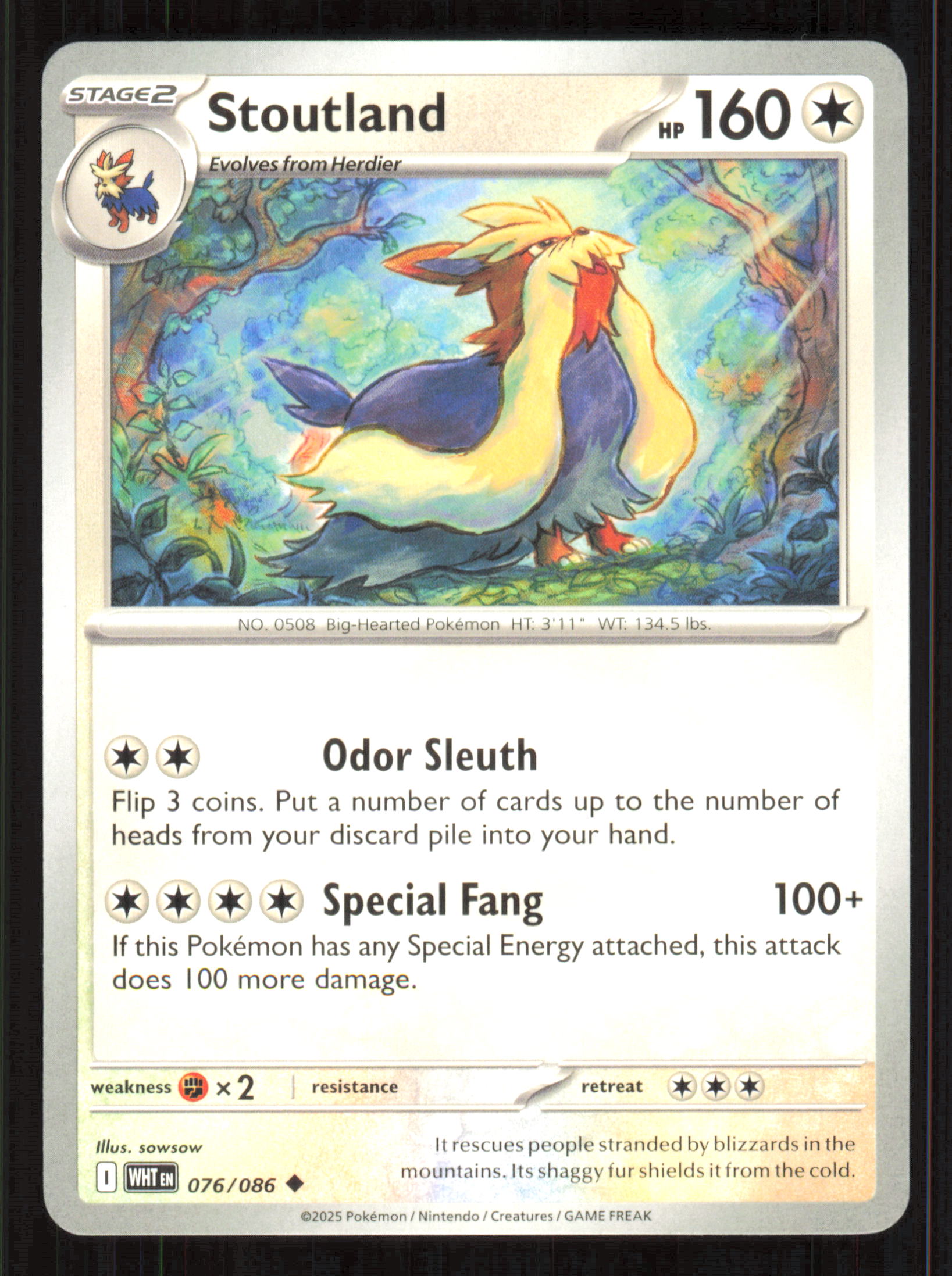 Stoutland Uncommon SV: White Flare 076/086 Near Mint (NM) — przód