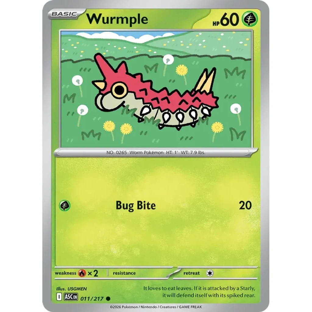 Wurmple (Energy Symbol Pattern) 011/217 ME: Ascended Heroes Pokemon Reverse Holo Near Mint (NM) przód