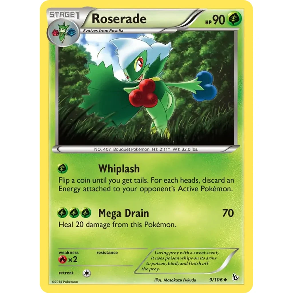 Roserade 9/106 Uncommon Flashfire Pokemon Lightly Played (LP) przód
