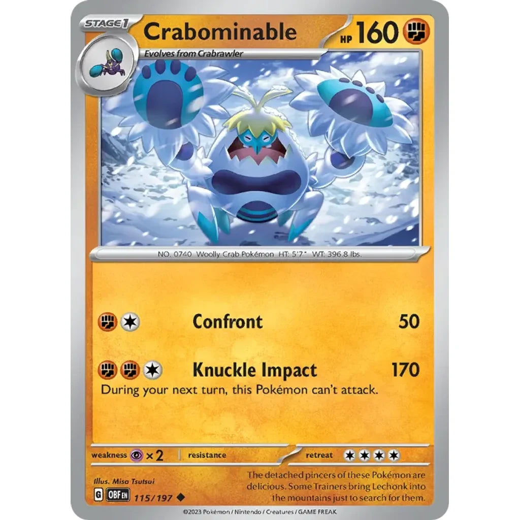 Crabominable 115/197 Uncommon Obsidian Flames Pokemon Near Mint (NM) przód