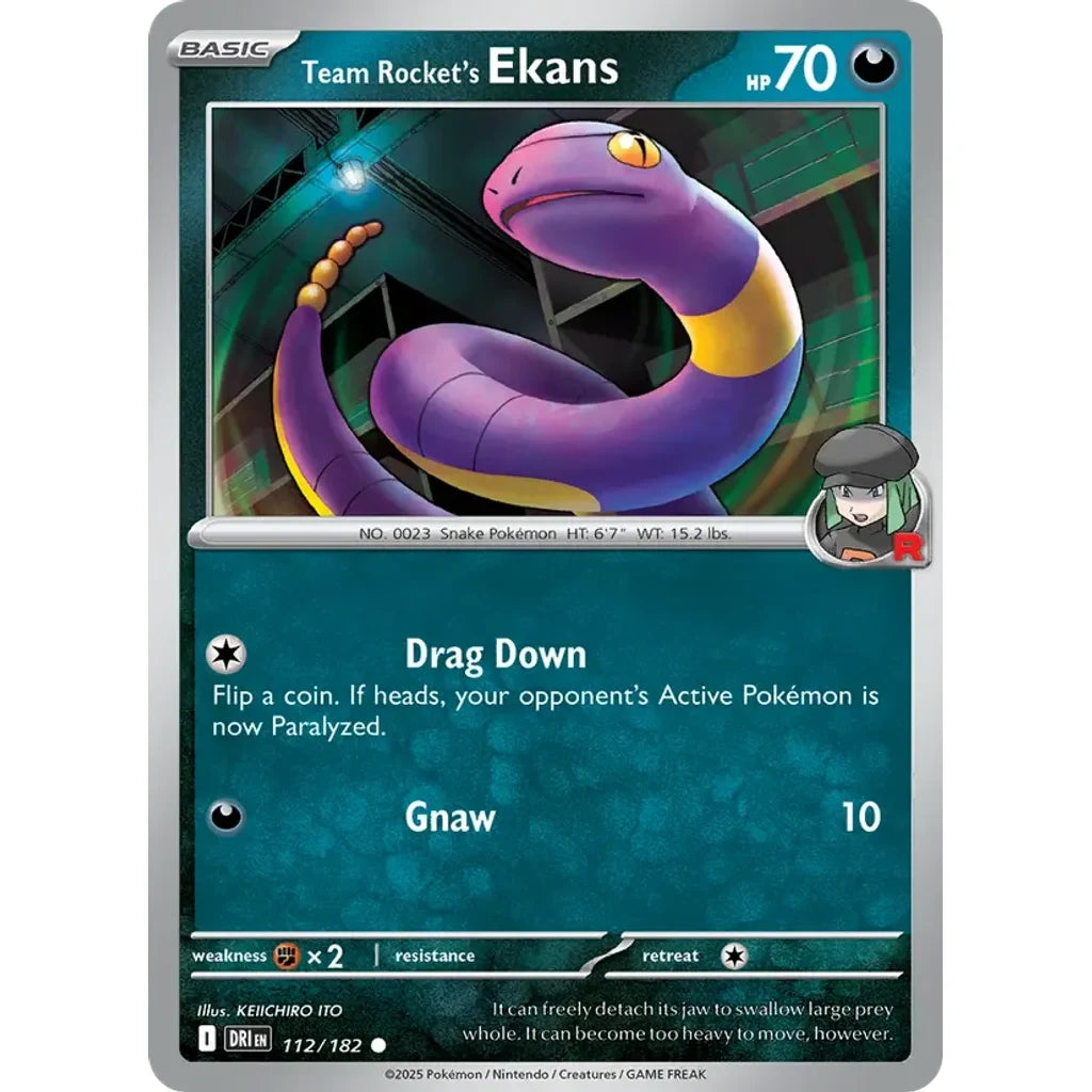 Team Rocket's Ekans 112/182 Common Destined Rivals Pokemon Near Mint (NM) przód