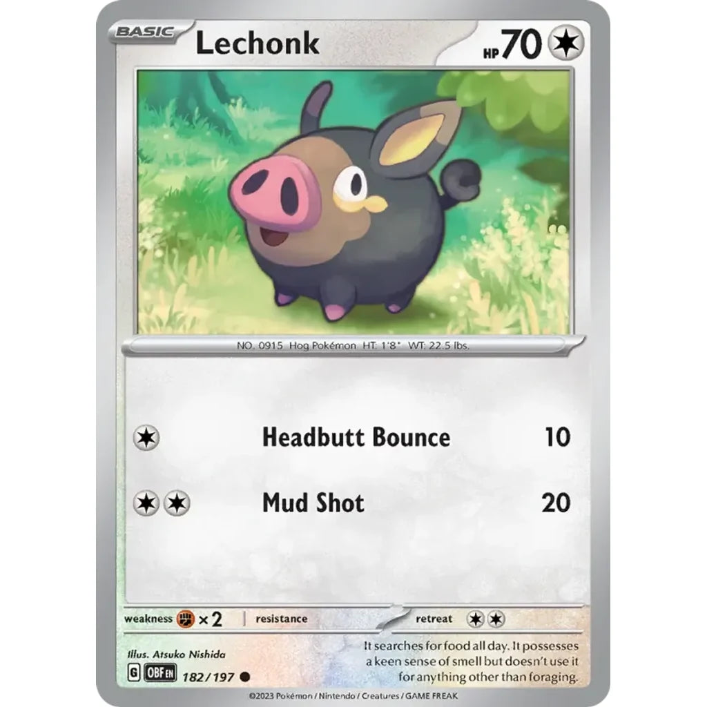 Lechonk 182/197 Common Obsidian Flames Pokemon Lightly Played (LP) przód