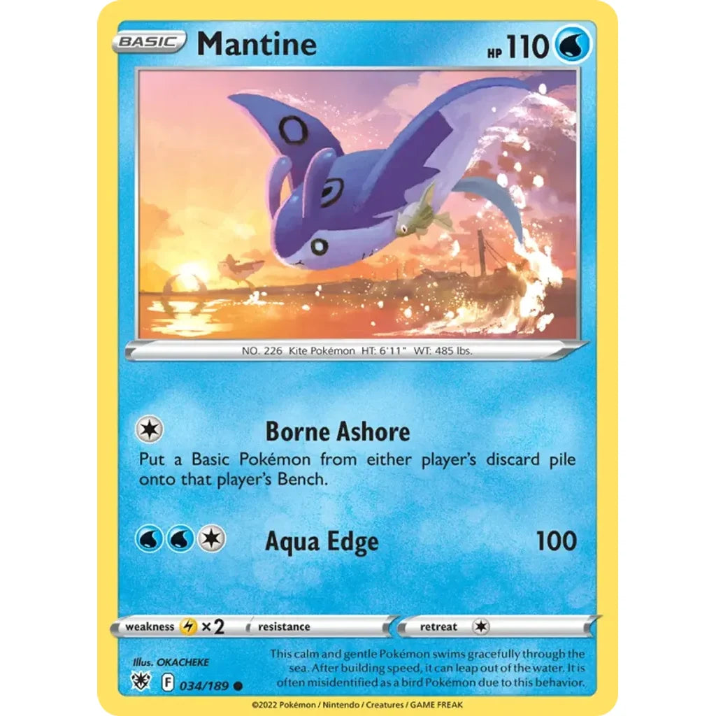 Mantine 034/189 Common Astral Radiance Pokemon Lightly Played (LP) przód
