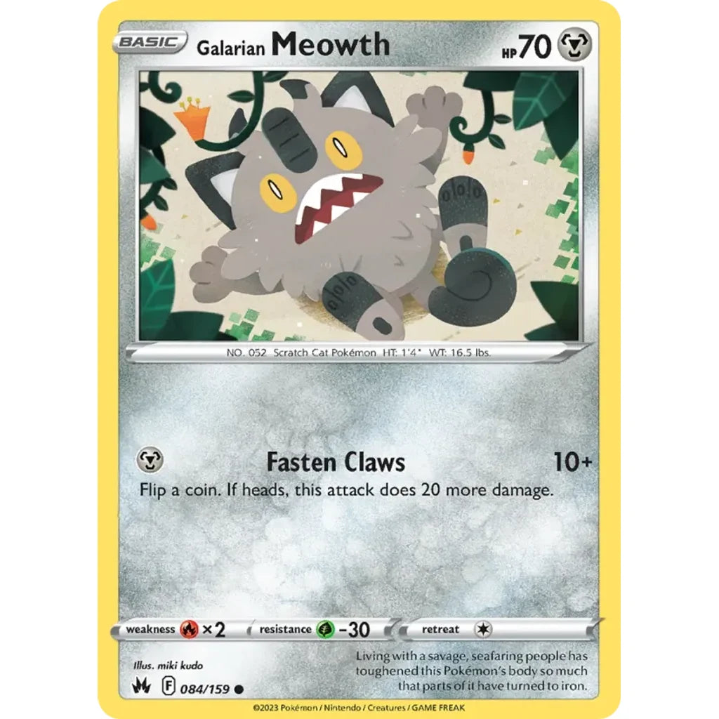 Galarian Meowth 084/159 Common Crown Zenith Pokemon Near Mint (NM) przód