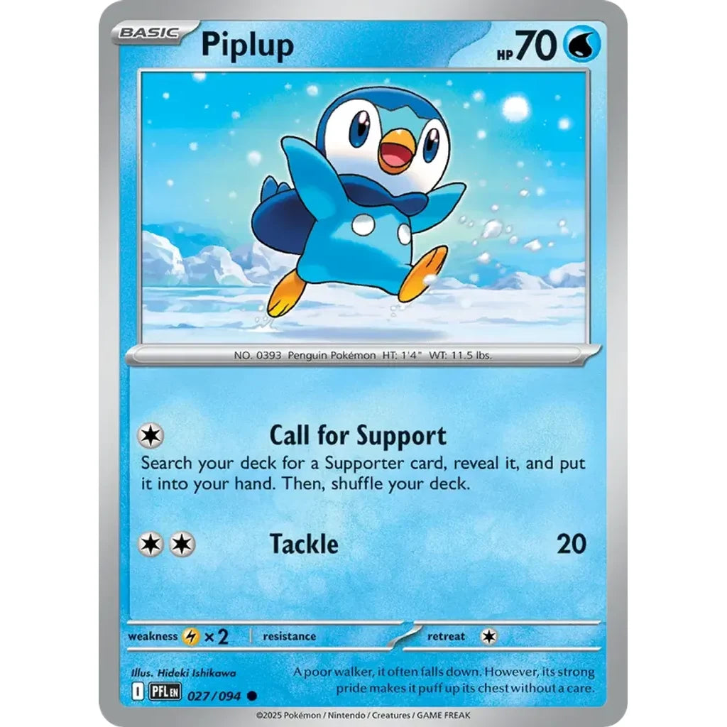 Piplup 027/094 Common Phantasmal Flames Pokemon Reverse Holo Near Mint (NM) przód