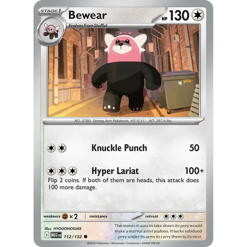 Bewear 112/132 Common Mega Evolution Pokemon Reverse Holo Near Mint (NM) przód