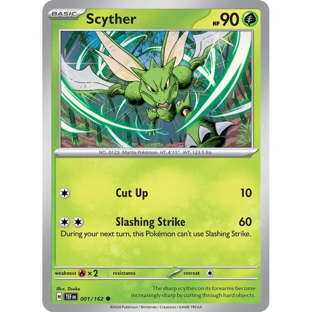 Scyther 001/162 Common Temporal Forces Pokemon Reverse Holo Near Mint (NM) przód