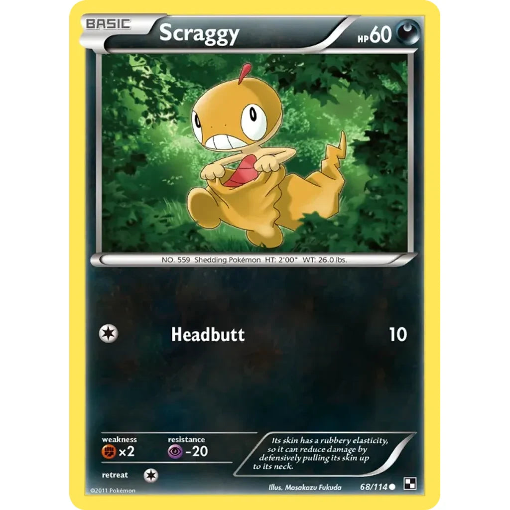 Scraggy 68/114 Common Black &amp; White Pokemon Lightly Played (LP) przód