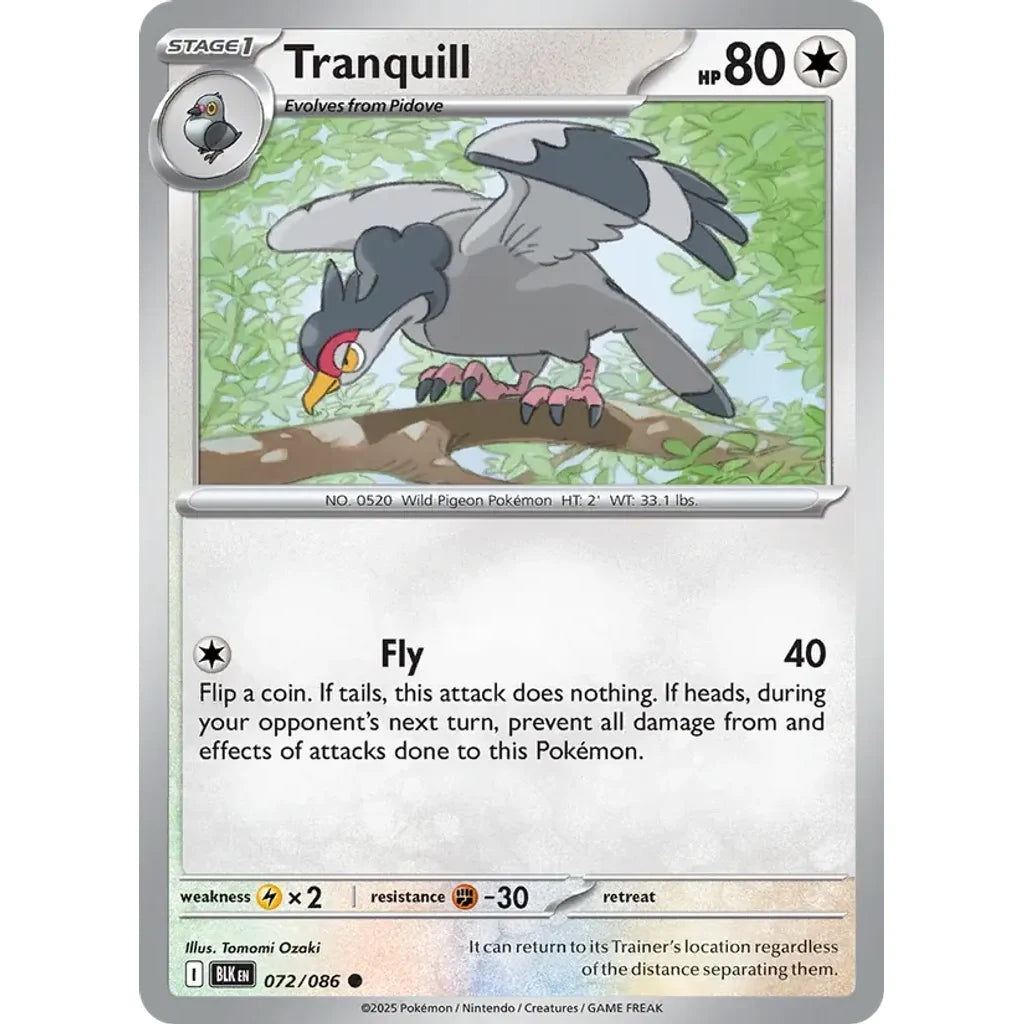 Tranquill 072/086 Common SV: Black Bolt Pokemon Near Mint (NM) przód
