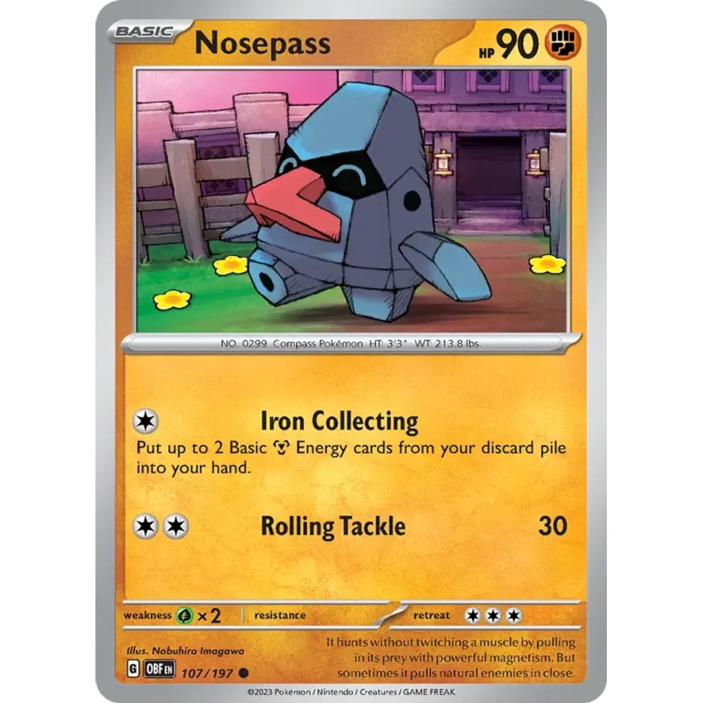 Nosepass 107/197 Common Obsidian Flames Pokemon Reverse Holo Lightly Played (LP) przód
