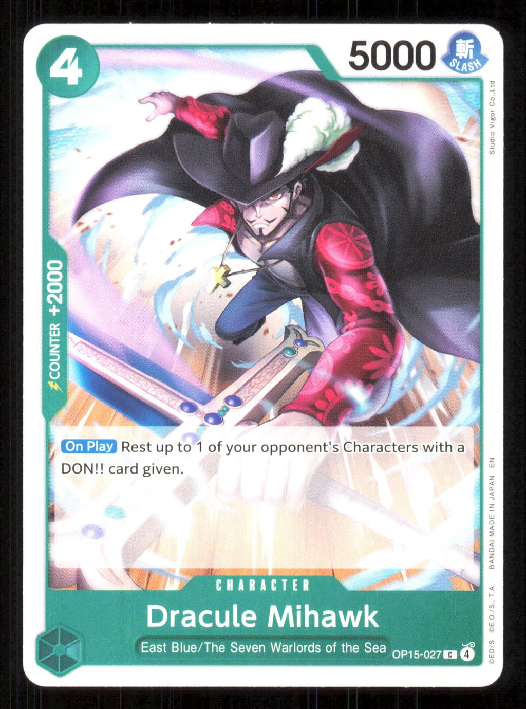 Dracule Mihawk OP15-027 Common Adventure on Kami's Island One Piece Near Mint (NM) przód
