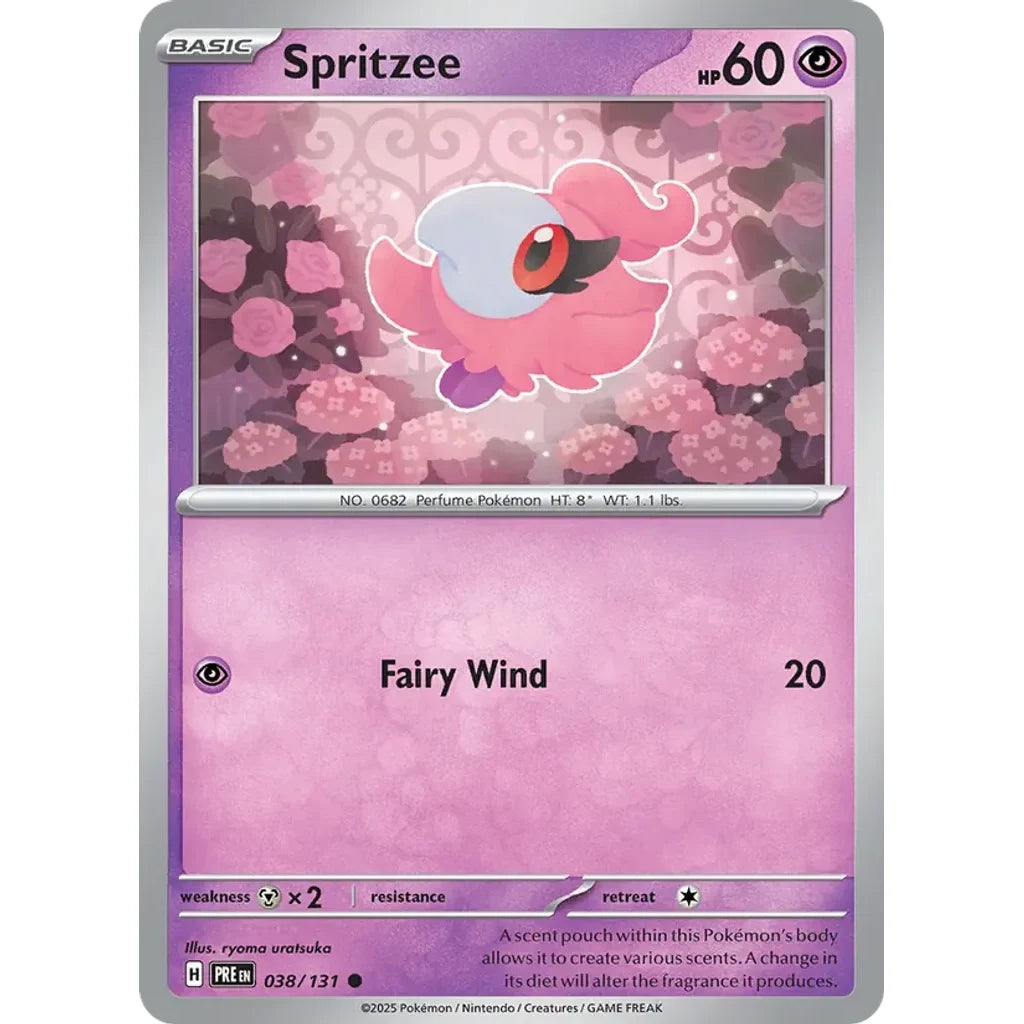 Spritzee 038/131 Common Prismatic Evolutions Pokemon Reverse Holo Lightly Played (LP) przód