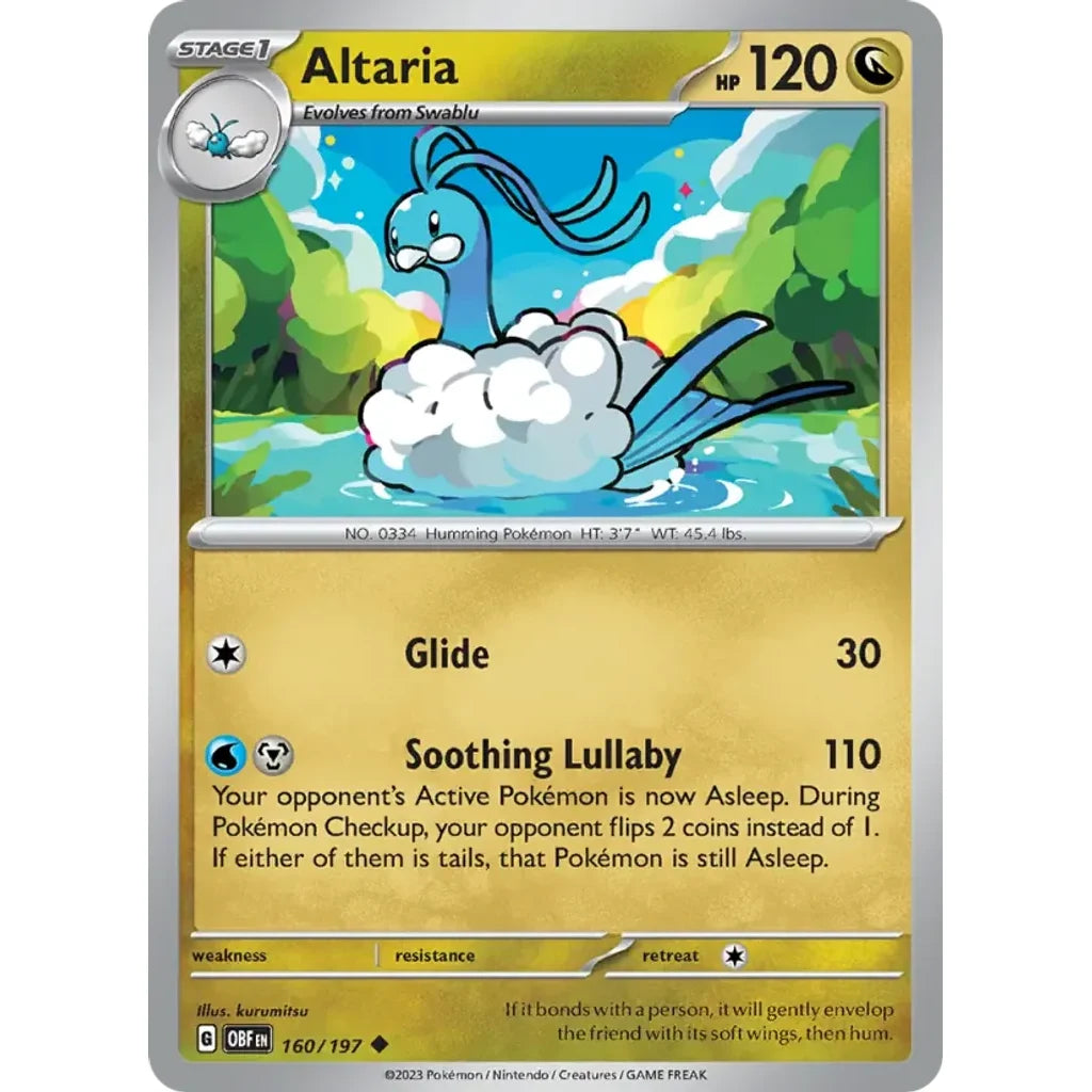 Altaria 160/197 Uncommon Obsidian Flames Pokemon Near Mint (NM) przód