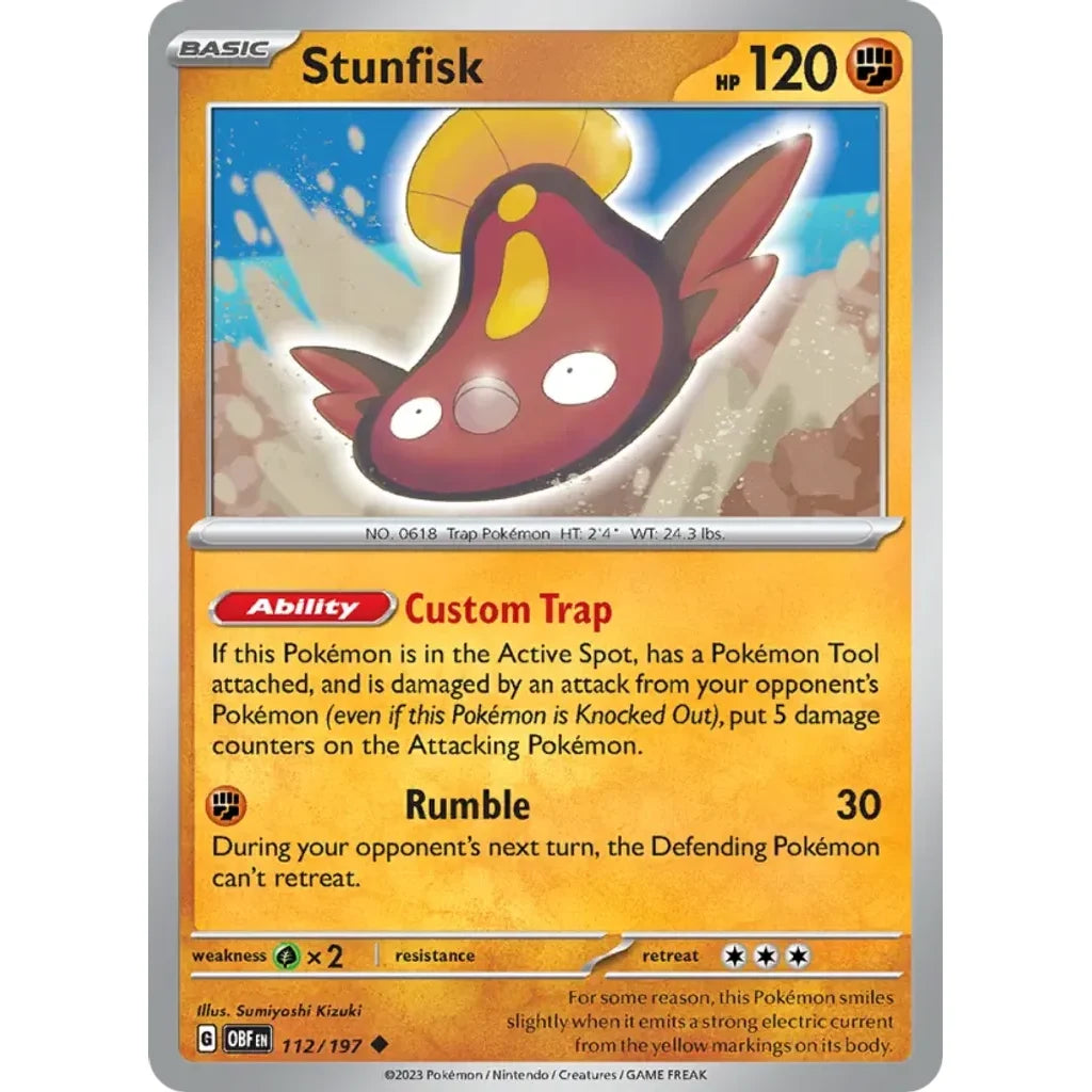 Stunfisk 112/197 Uncommon Obsidian Flames Pokemon Lightly Played (LP) przód