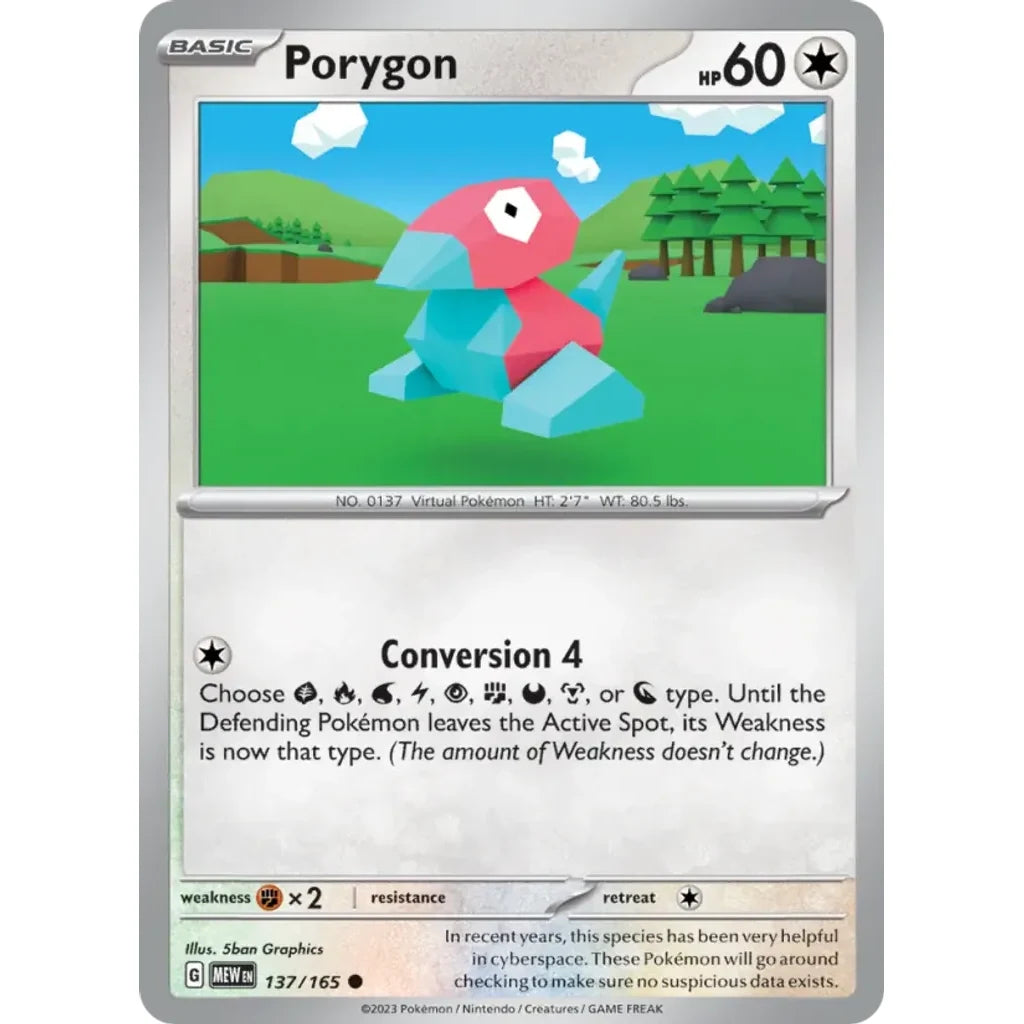 Porygon 137/165 Common 151 Pokemon Near Mint (NM) przód