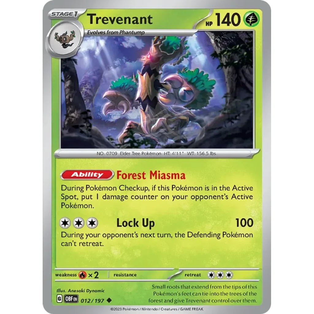 Trevenant 012/197 Uncommon Obsidian Flames Pokemon Near Mint (NM) przód