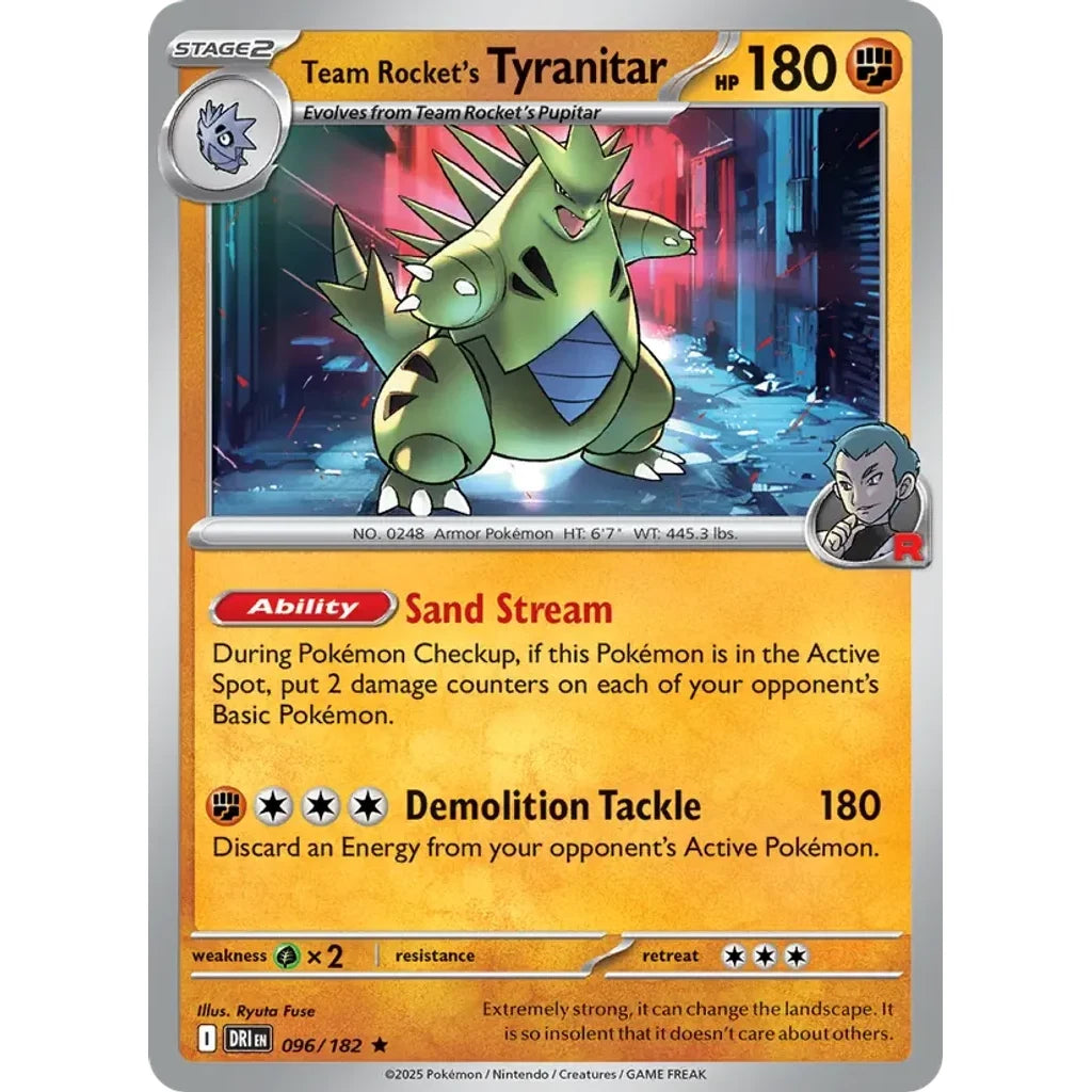 Team Rocket's Tyranitar 096/182 Rare Destined Rivals Pokemon Holo Near Mint (NM) przód