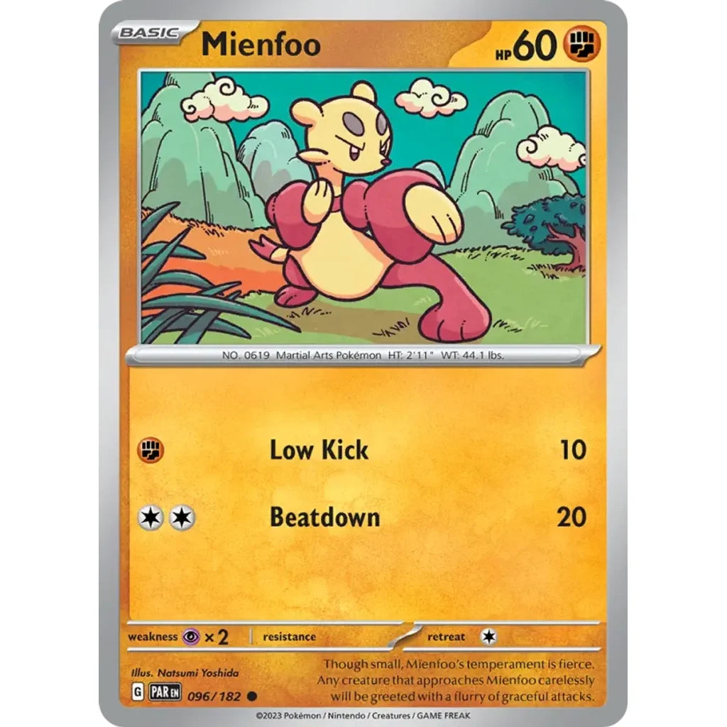 Mienfoo 096/182 Common Paradox Rift Pokemon Near Mint (NM) przód