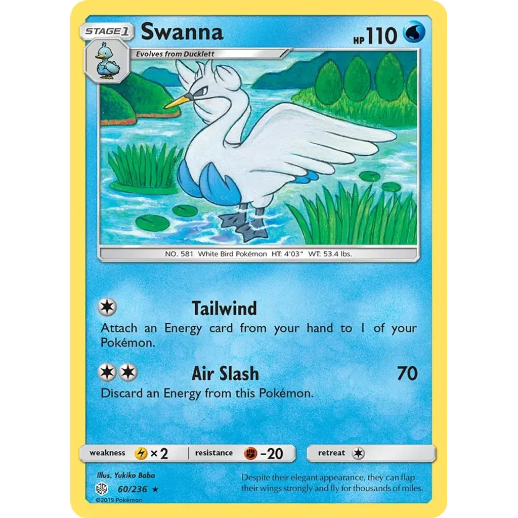 Swanna 60/236 Rare Cosmic Eclipse Pokemon Reverse Holo Lightly Played (LP) przód