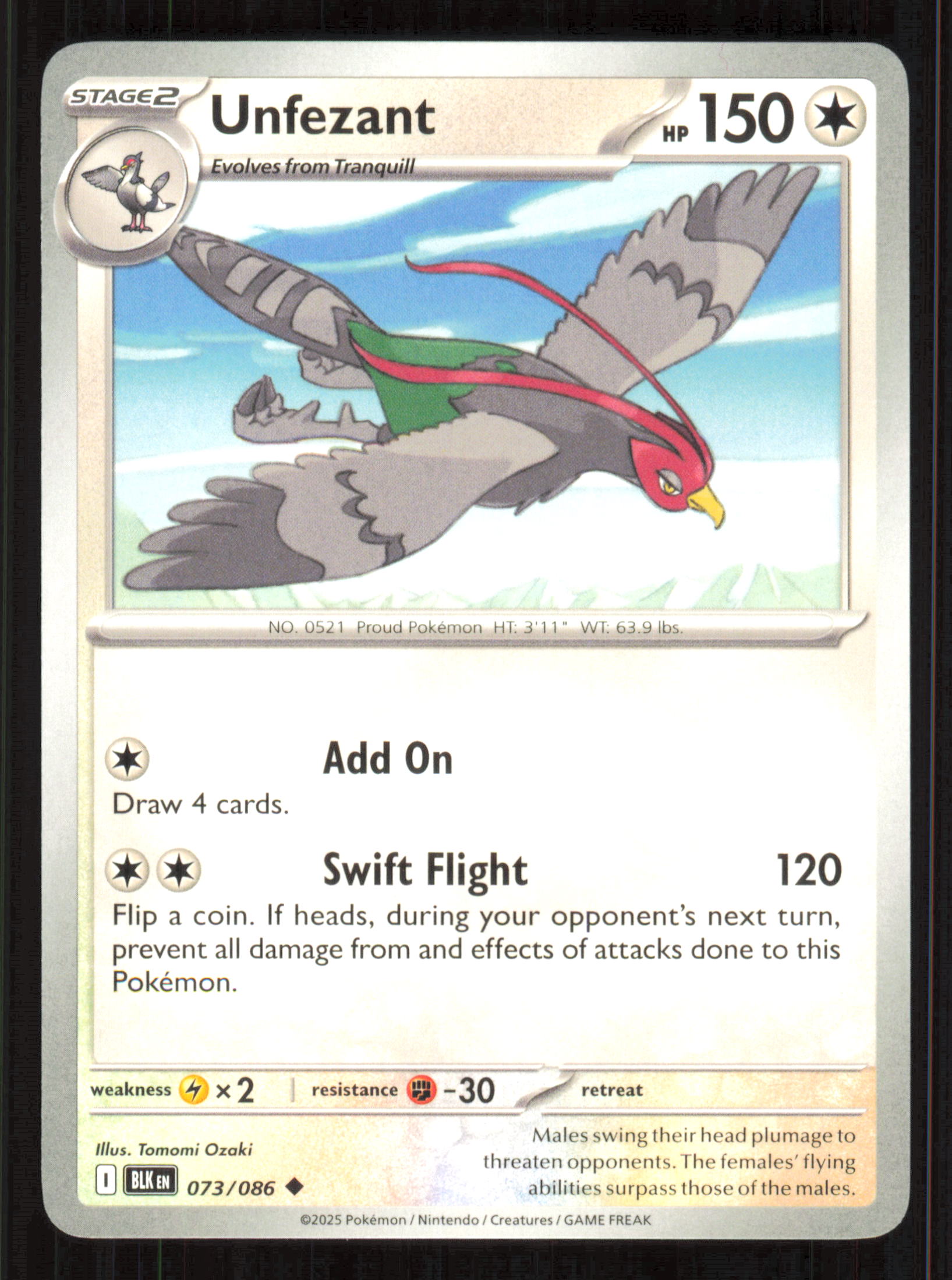 Unfezant Uncommon SV: Black Bolt 073/086 Near Mint (NM) przód