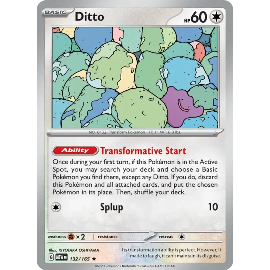 Ditto 132/165 Rare 151 Pokemon Holo Near Mint (NM) przód