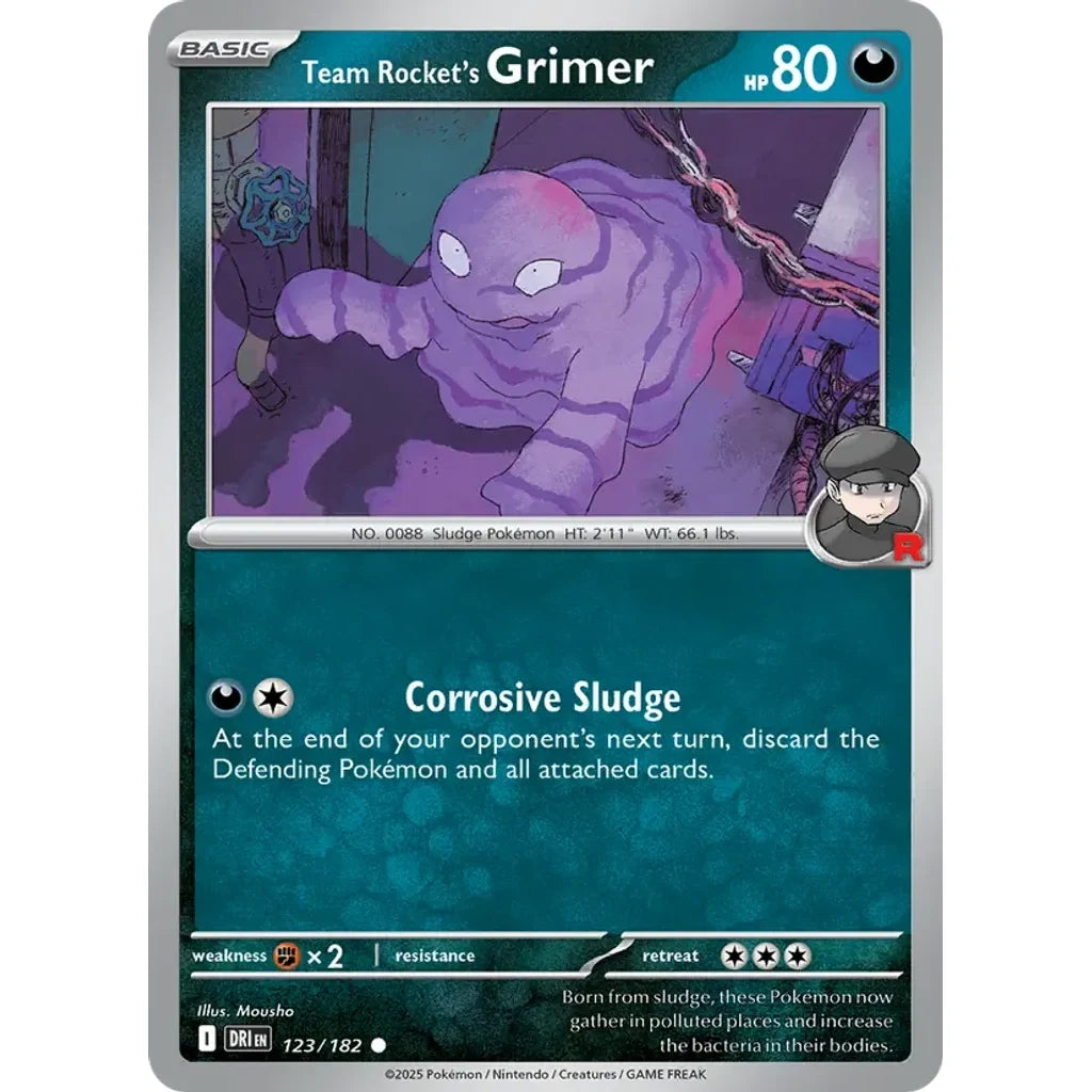 Team Rocket's Grimer 123/182 Common Destined Rivals Pokemon Reverse Holo Near Mint (NM) przód