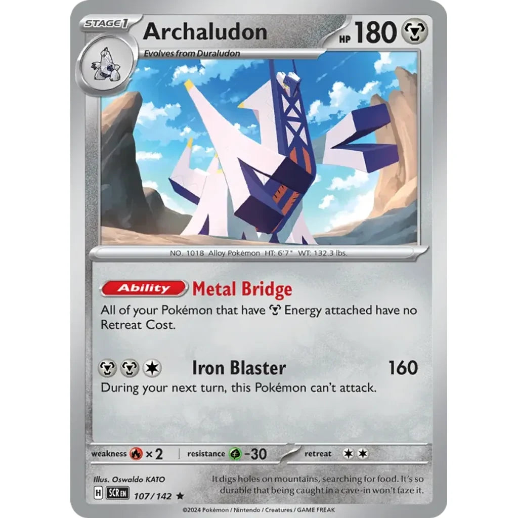 Archaludon 107/142 Rare Stellar Crown Pokemon Holo Near Mint (NM) przód