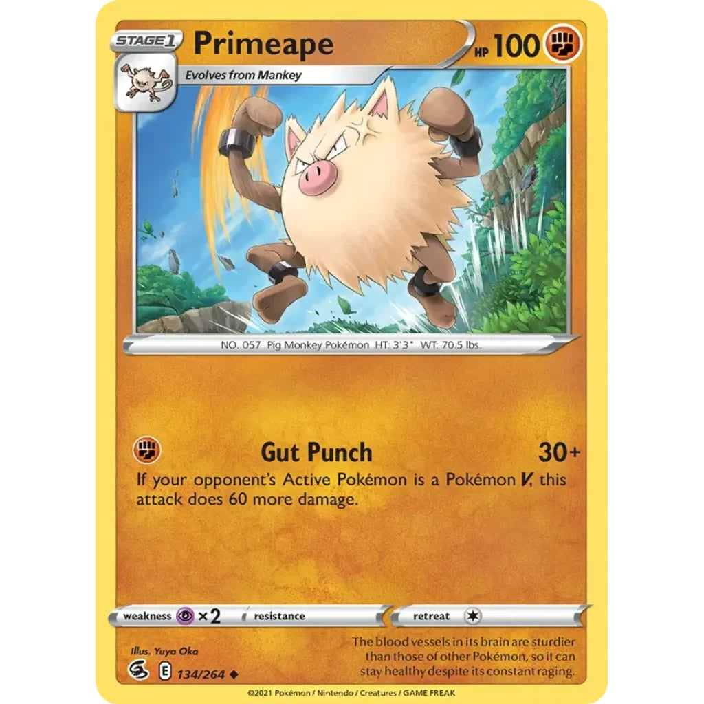 Primeape 134/264 Uncommon Fusion Strike Pokemon Near Mint (NM) przód