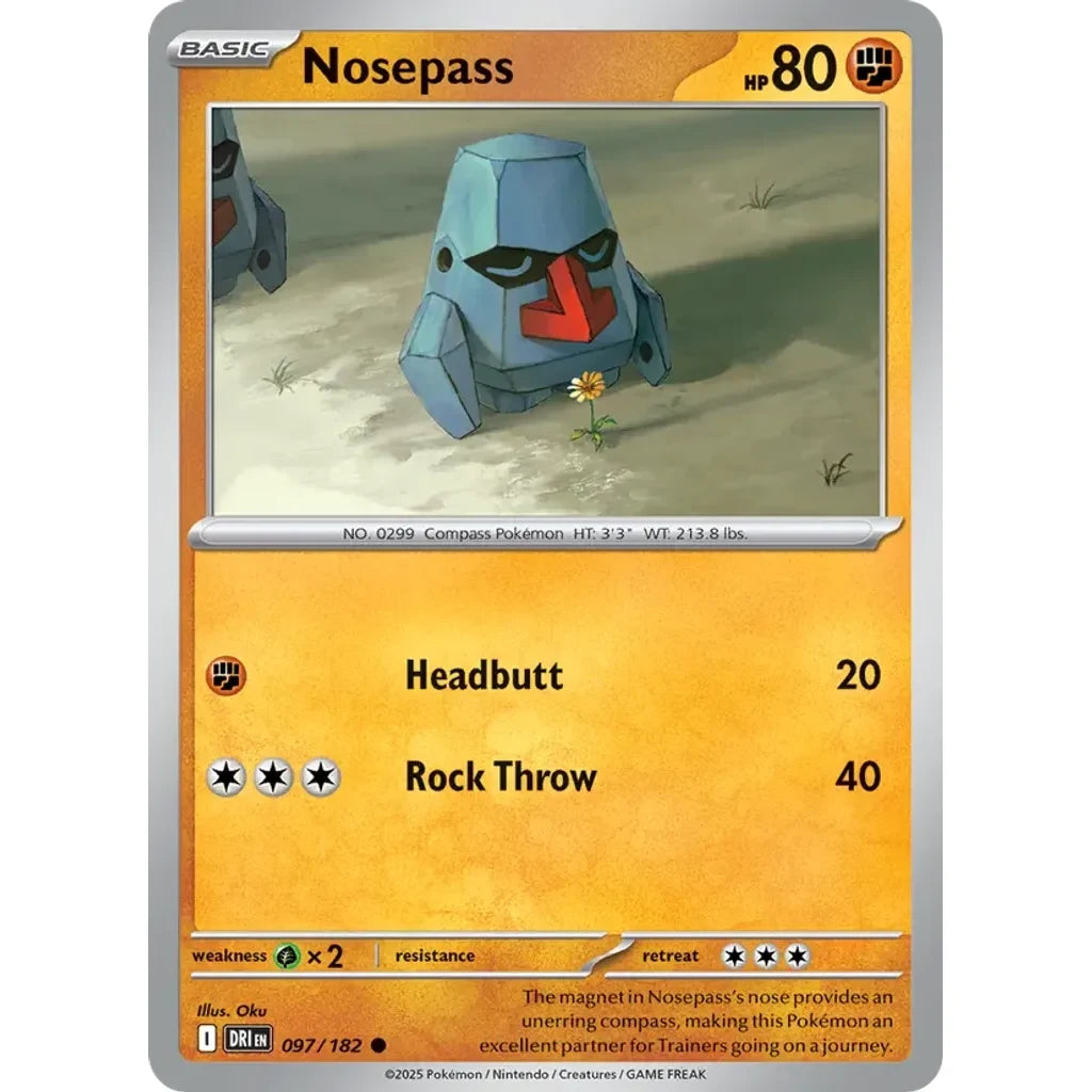 Nosepass 097/182 Common Destined Rivals Pokemon Lightly Played (LP) przód