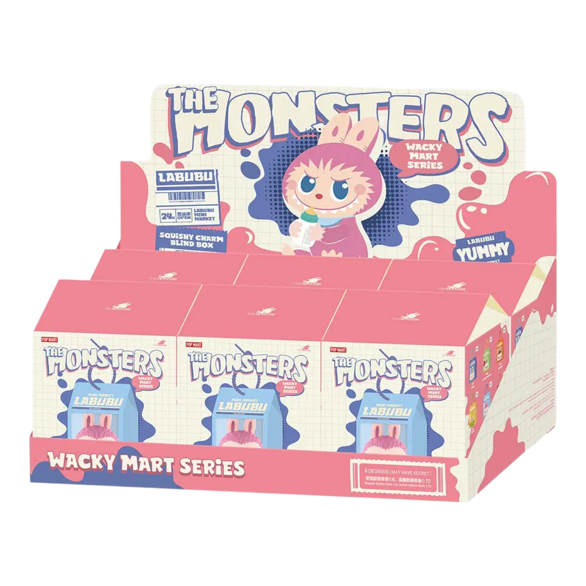 Pop Mart Labubu, die Monster, Wacky Mart-Serie, Squishy-Charm, versiegelte Hülle (6 Blindboxen)